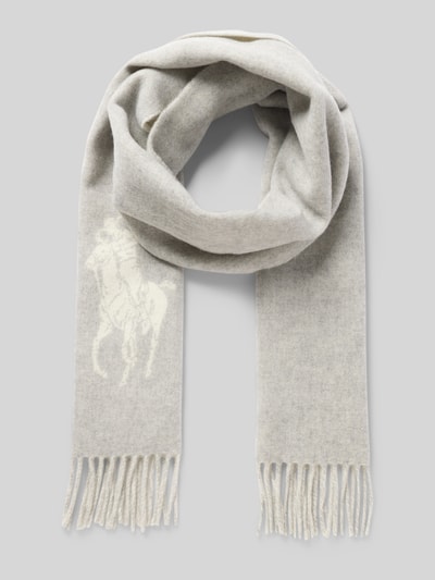 Polo Ralph Lauren Wollschal mit Logo-Stitching Modell 'Oblong' Hellgrau Melange 1