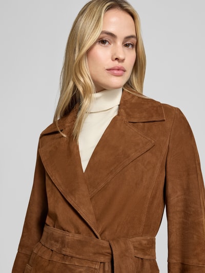 Marella Mantel aus Ziegenvelours mit Bindegürtel Cognac 3