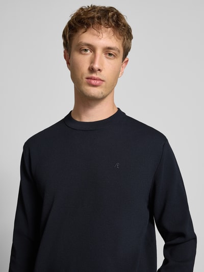 Replay Gebreide pullover met labelstitching Marineblauw - 3