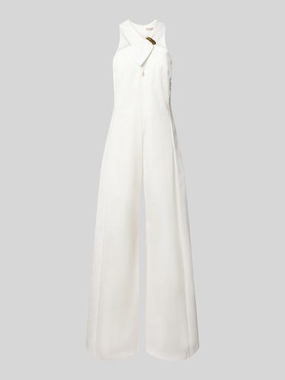 Produktfoto, Wide Fit Jumpsuit mit Zierschnalle von Rinascimento in Weiß, ärmellos, taillierte Passform, elastischer Baumwoll-Mix, glatte Textur