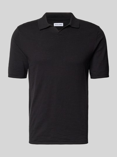 Produktfoto, Slim Fit Poloshirt in Strick-Optik Modell 'Kane' von JACK & JONES, reine Baumwolle, kurzärmelig, schwarz, strukturierte Oberfläche