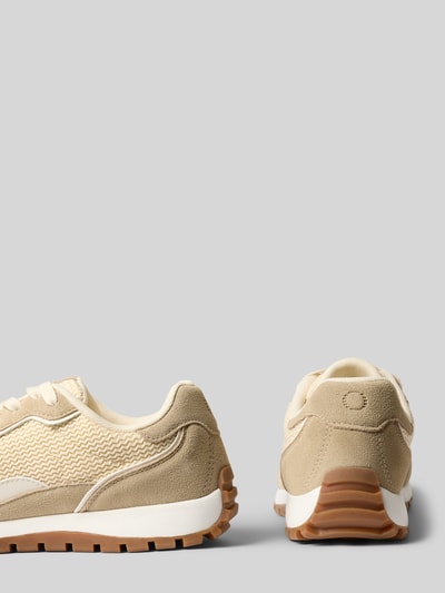 Productfoto, Low Top Sneaker aus Leder-Textil-Mix van Marc O'Polo, beige unikleuren met suède en mesh, labelprint, rubberen profielzool
