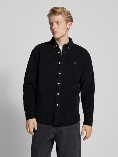 REVIEW Regular Fit Cordhemd mit Button-Down-Kragen Black 4