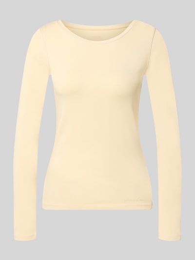 Produktfoto, Longsleeve aus Baumwoll-Mix von Marc Cain w kolorze jasnego beżu, krój slim fit, okrągły dekolt, długość tyłu 50 cm w rozmiarze 36, mieszanka bawełny i elastanu