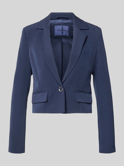 Produktfoto, Cropped Blazer mit Reverskragen Modell 'Leila' von Guess aus Elastischer-Material-Mix, dunkelblau, Pattentaschen, Knopfverschluss