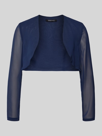 Produktfoto, semitransparenter Bolero aus Chiffon von Swing in Dunkelblau, fließender Stoff, Rückenlänge 32 cm bei Größe 36.