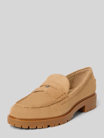 Lauren Ralph Lauren Loafer aus Leder-Mix mit Logo-Applikation Modell 'Marli' Sand 1