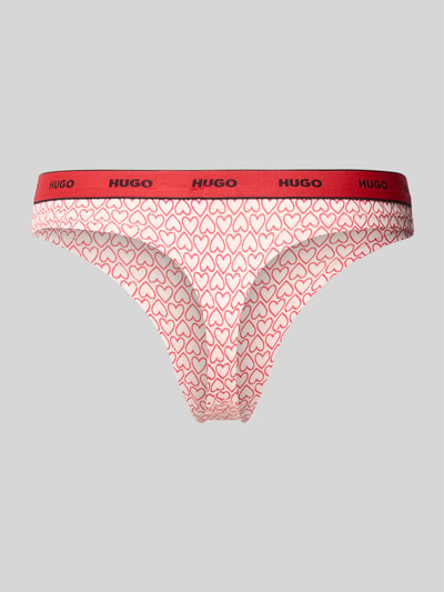 Produktfoto, String aus Baumwoll-Mix Modell 'THONG STRIPE PYP' von HUGO, Optik:Unifarben mit Allover-Muster, grafisch, Label-Schriftzug, elastischer Bund