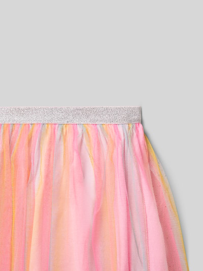 Produktfoto, Regular Fit Rock mit elastischem Bund von Blue Seven, Kinder Rock aus Mesh mit blickdichtem Unterrock, bunte Streifen, Bundweite bei Größe 116: 26 cm, Gesamtlänge bei Größe 116: 34 cm.