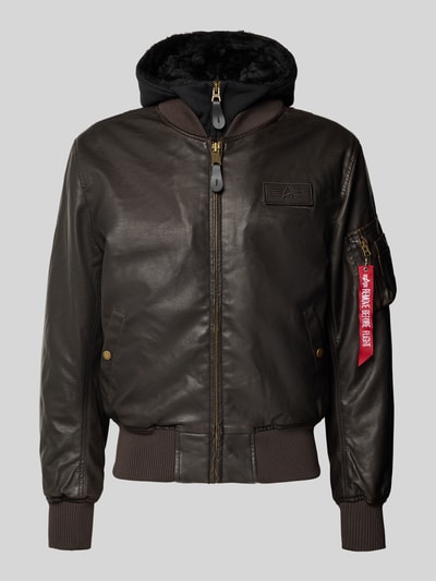 Alpha Industries Regular Fit Jacke in Leder-Optik mit Kapuze Dunkelbraun 2