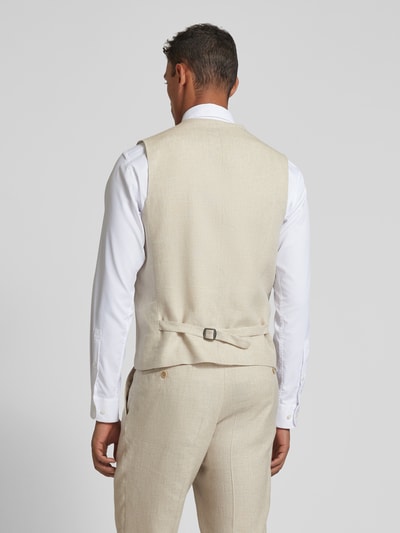 Carl Gross Linnen gilet met paspelzak op de borst, model 'Wicklow' Beige - 5