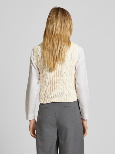 Vero Moda Regular Fit Pullunder mit Wollanteil und Zopfstrickmuster Modell 'KEYSA' Beige 5