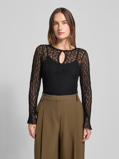 Neo Noir Shirt met lange mouwen in semi-transparant design, model 'Matria' Zwart - 4