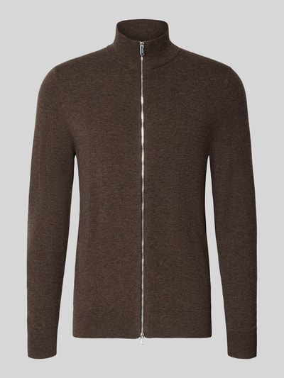 Produktfoto, Jacke aus Baumwoll-Mix in Strick-Optik von Profuomo, schmale Passform, braune Farbe, Stehkragen, glatte Struktur