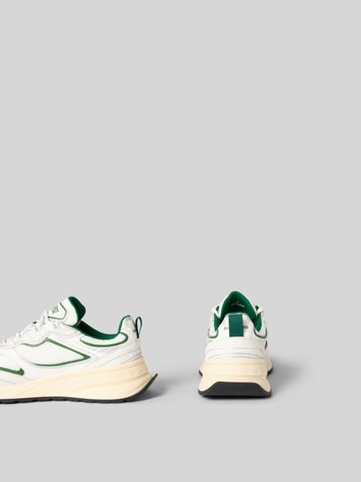Produktfoto, Sneaker mit Schnürverschluss von Dsquared2, weiß-grün, Abgerundete-Spitze, Label-Detail, strukturierte Sohle, Absatzhöhe 5 cm, Schafthöhe 6 cm bei Größe 44, Herren.
