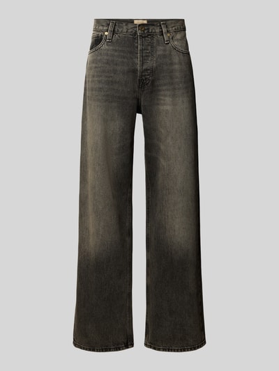 Produktfoto, Wide Fit Jeans aus reiner Baumwolle Modell 'COOPER' von JACK & JONES, 5-Pocket-Design, graue Waschung, grobe Textur, Vorderansicht, Herren Jeans, Knopf- und Reißverschluss, Gürtelschlaufen, Bundweite 43 cm, Innenbeinlänge 75 cm