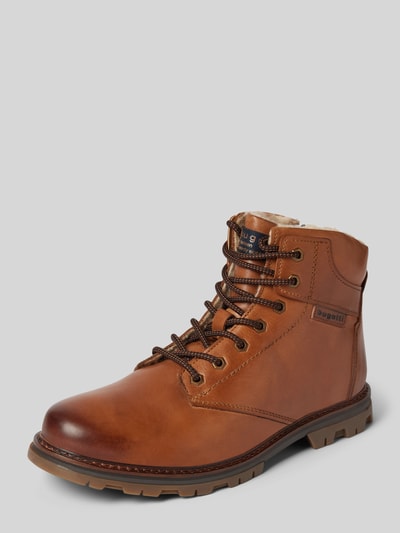 bugatti Schnürboots aus Leder mit Label-Patch Modell 'Medro' Cognac 1