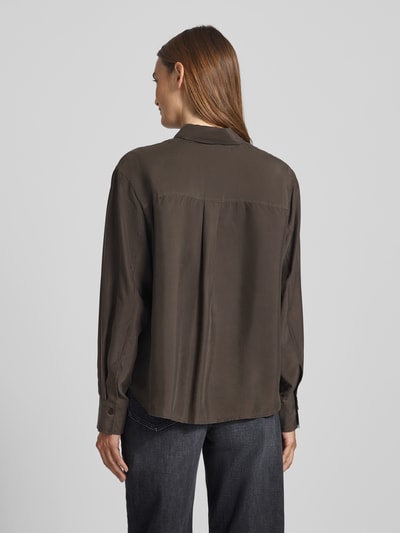 0039 Italy Overhemdblouse met knoopsluiting, model 'ELSA' Donkerbruin - 5