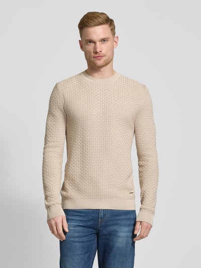 JOOP! Collection Sweter z dzianiny z okrągłym dekoltem model ‘Wanjo’ Beżowy 4