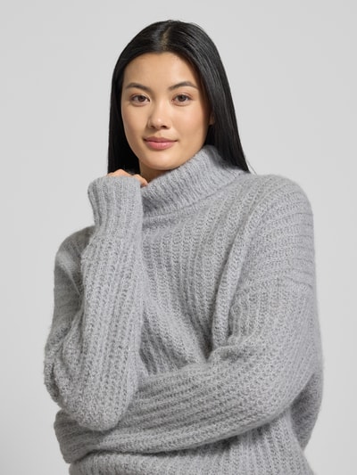 Fynch-Hatton Sweter o kroju relaxed fit z imitacji dzianiny z mieszanki wełny z alpaki Jasnoszary melanż 3