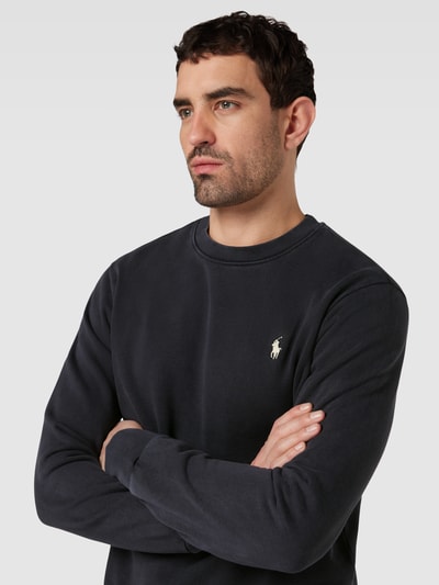 Polo Ralph Lauren Sweatshirt in effen design met labelstitching Zwart - 3