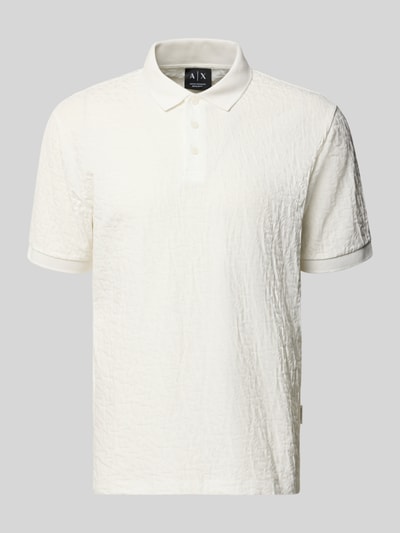 Produktfoto, Regular Fit Poloshirt mit Strukturmuster von ARMANI EXCHANGE in Weiß, reine Baumwolle, feines Strukturmuster, Knopfleiste.