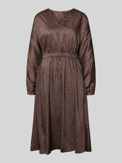 JOOP! Knielange jurk met V-hals, model 'DAKOTA' Middenbruin - 2