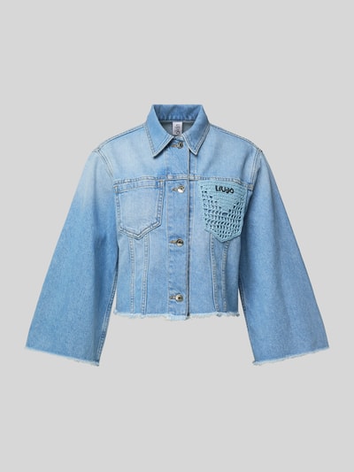 Liu Jo White Cropped Jeansjacke mit Fransen und Brusttaschen Blau 2