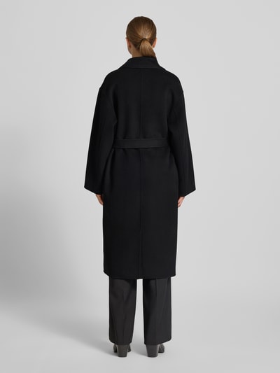 Milano Italy Płaszcz z wełny z kołnierzem z połami Czarny 5