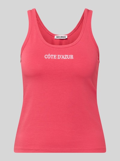 Produktfoto, Tanktop mit Rundhalsausschnitt und Stickerei von REVIEW in Rosa, Baumwoll-Elasthan-Mix, Slim Fit, Rückseite 36 cm lang.