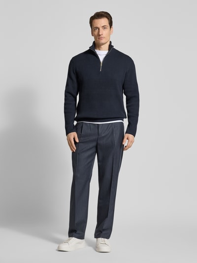 Lindbergh Strickpullover mit Stehkragen und Reißverschluss Marine 1