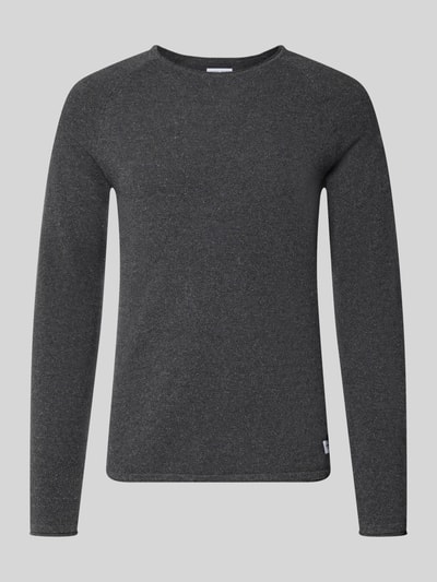 Produktfoto, Regular Fit Pullover aus reiner Baumwolle Modell 'Hill' von JACK & JONES, Strick-Optik, dunkelgrau, Rundhalsausschnitt, Damen Pullover