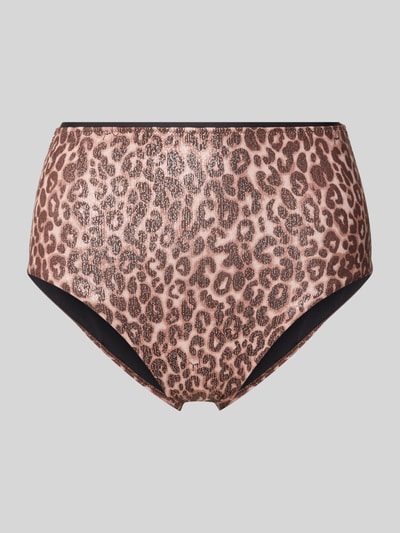 Produktfoto, Slim Fit Bikini-Hose mit Allover-Animal-Print Modell 'Leopard' von JOOP! Collection, krój slim fit, wysoki stan, elastyczny materiał, brązowo-czarny nadruk w cętki