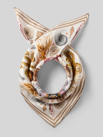 Produktfoto, Seidentuch mit Allover-Motiv-Print Modell 'Ocean' von Codello aus Reine Seide, Rechteckig, beige-braune Töne, feine Textur, Breite 51 cm, Länge 52 cm