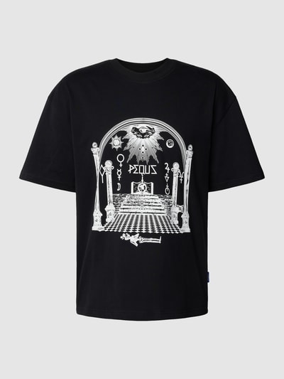 PEQUS T-shirt met motiefprint, model 'Monument' Zwart - 2