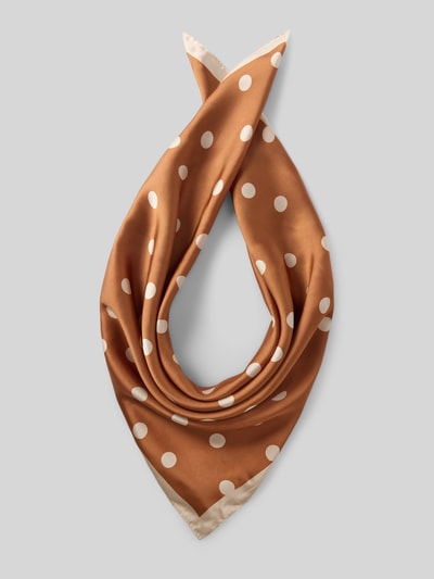 Produktfoto, Bandana im Allover-Look von Jake*s Casual aus Satin mit quadratischem Design, braun mit weißen Punkten, eingefasste Abschlüsse: