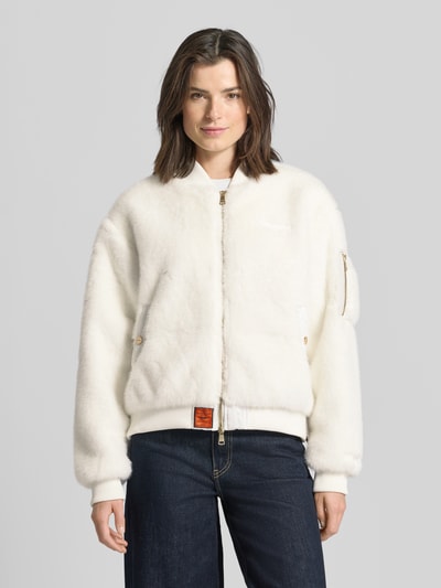 Original Bombers Bomberjacke aus Kunstfell mit Zweiwege-Reißverschluss Weiss 4