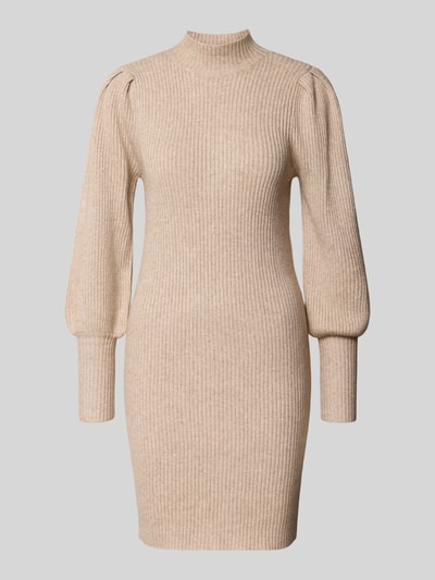 Produktfoto, Strickkleid mit hochgeschlossenem Ausschnitt von ONLY in Beige, Mini-Länge, langarm, Rippstrick, Viskose-Mix, körpernah