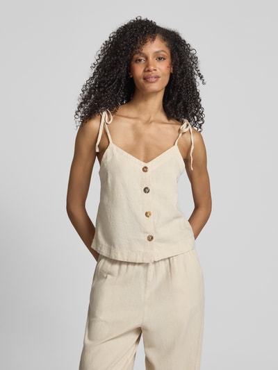 ICHI Top aus Leinen-Viskose-Mix mit Knopfleiste Beige 4