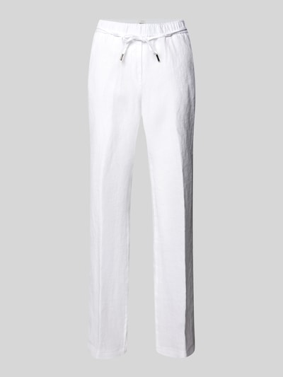 Brax Straight leg linnen broek met strikceintuur, model 'STYLE.FARINA' Wit - 2