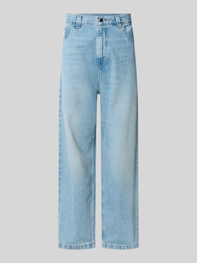 Produktfoto, Relaxed Fit Jeans aus reiner Baumwolle Modell 'Brandon' van Carhartt Work In Progress, lichtblauw, 5-pocketmodel, knoop- en ritssluiting, riemlussen, Bandwijdte maat M 46 cm, Binnenbeenlengte maat M 73 cm
