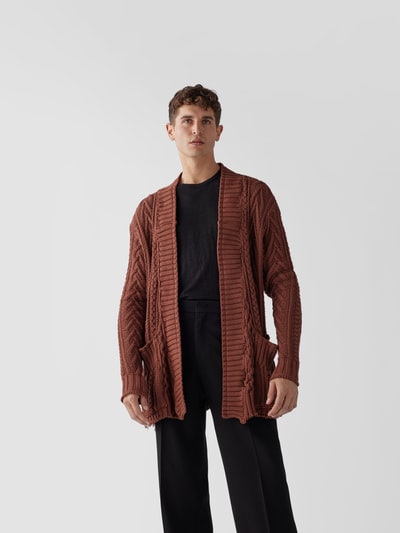 Greg Lauren Strickjacke mit Zopfmuster Mittelbraun 4