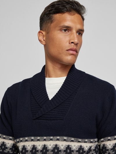 OLYMP Level Five Wollen pullover met sjaalkraag, model 'Intarsie' Marineblauw - 3