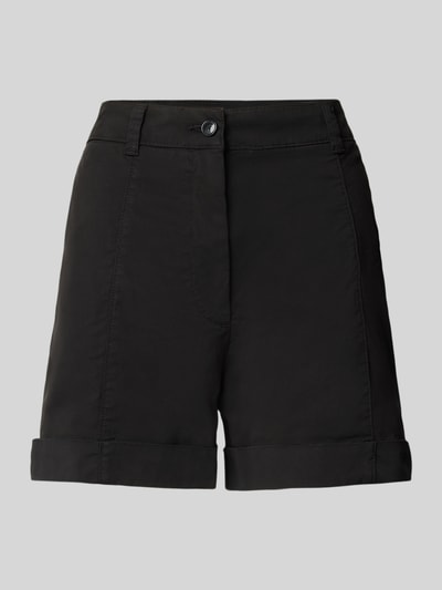 Produktfoto, Relaxed Fit Shorts aus Baumwoll-Mix Modell 'TANESSA-D' von BOSS Orange in Schwarz, unifarbene Optik, Taschen, Gürtelschlaufen, glatte Struktur.