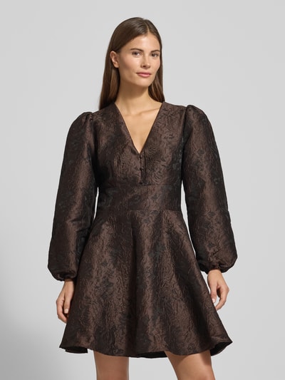 Neo Noir Sukienka mini z kwiatowym haftem na całej powierzchni model ‘Milliy’ Ciemnobrązowy 4