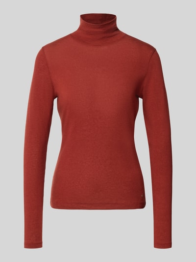 Produktfoto, Slim Fit Longsleeve aus Lyocell-Mix mit Woll-Anteil von windsor., bluzka z długim rękawem, mieszanka lyocellu i dodatkiem wełny, krój slim fit, Golf, Z długim rękawem, Długość tyłu w rozmiarze 36: 59 cm, jednolita rdzawa czerwień, gładka tekstura