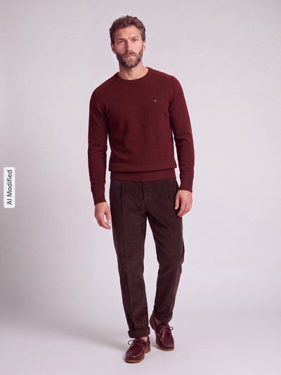 Tommy Hilfiger Regular Fit Pullover aus Lammwoll-Mix Bordeaux Melange 1