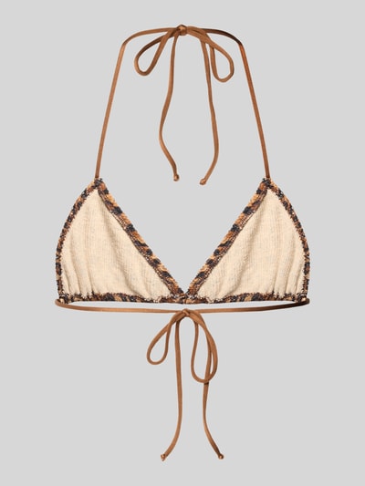 Produktfoto, Bikini-Oberteil mit Schnürung Modell 'LEAH' von MC2 Saint Barth im Allover-Look, Material-Mix mit Stretch-Anteil, beigebraun, strukturierte Optik