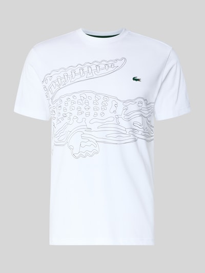 Produktfoto, białe regular fit sport t-shirt z mieszanki bawełny, duży szary kontur krokodyla, Regular Fit Sport-T-Shirt aus Baumwoll-Mix von Lacoste, Herren sport t-shirt