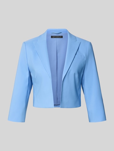 Produktfoto, Cropped Blazer mit Reverskragen von Betty Barclay in Hellblau, offener Schnitt, elastischer Material-Mix, 3/4-Arm, glatte Struktur.